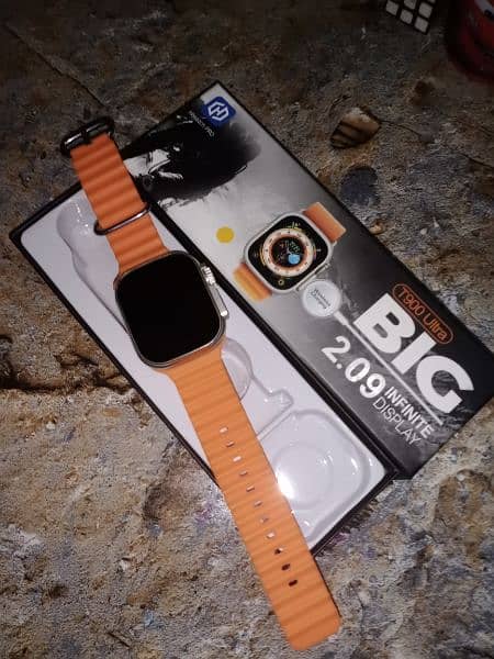 T900 ultra smart watch orange straps with box and wire less charger 2