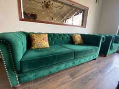 Green Velvet Sofa Set Good Condition (3+2+1 Seater)