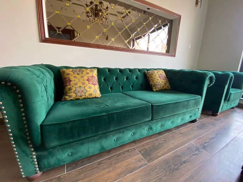 Green Velvet Sofa Set Good Condition (3+2+1 Seater) 0