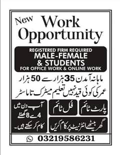Male And Female Staff Required For Online Work