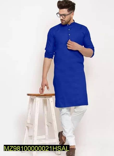 2 Pcs Men's Stitched Cotton Plain Kurta Pajama 0