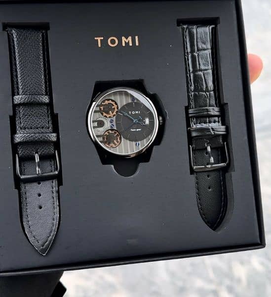 TOMI T-106 Face Gear Dual leather Strap Luxury Watch 1