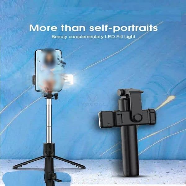 selfie stick with Led light mini tripod stand 1