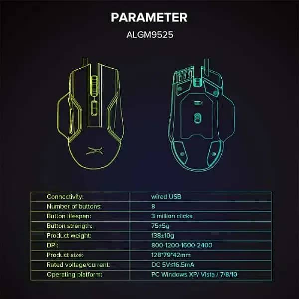 GAMING MOUSE ALTEC LANSiNG ALGM-9525 USB RGB WIRED DPI 2400DPI 3