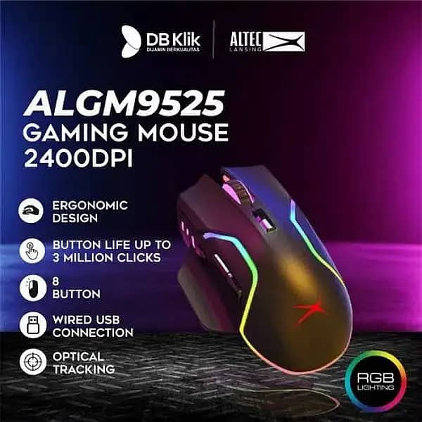 GAMING MOUSE ALTEC LANSiNG ALGM-9525 USB RGB WIRED DPI 2400DPI 7