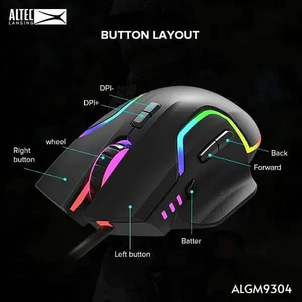 GAMING MOUSE ALTEC LANSiNG ALGM-9525 USB RGB WIRED DPI 2400DPI 8