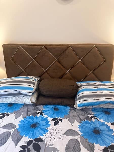 Queen size bed with side tables  in brown velvet colting 2