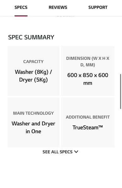 LG Washer & Dryer, 8 / 5 Kg, 6 Motion Direct Drive 10