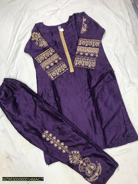 2 Pcs Women's stitched Katan Silk Tilla embroidered suit 1