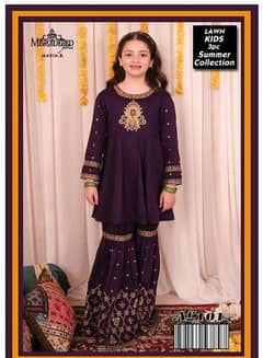 3 pc girls lawn embroidered suit 0