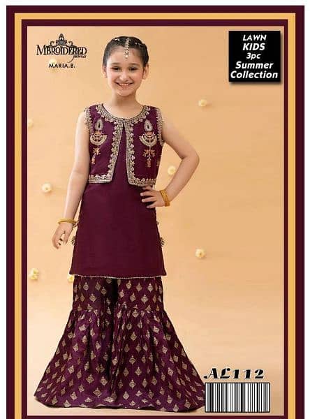 3 pc girls lawn embroidered suit 3