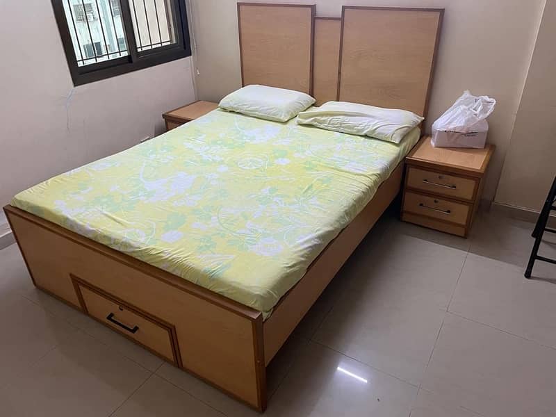 Queen Bed With Mattress and two side table 0