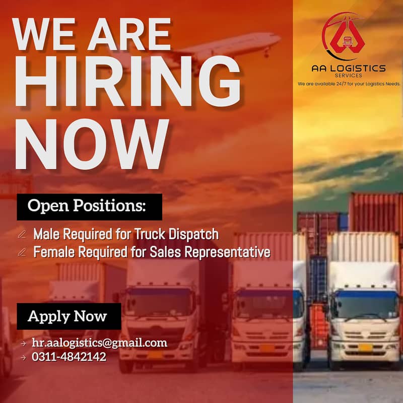 Job Offer - We are Hiring - Male Truck Dispatcher & Female Sales Staff 0
