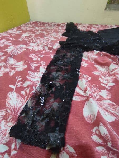 black frock and Brown Embroidered organza net Saree one time use only 3
