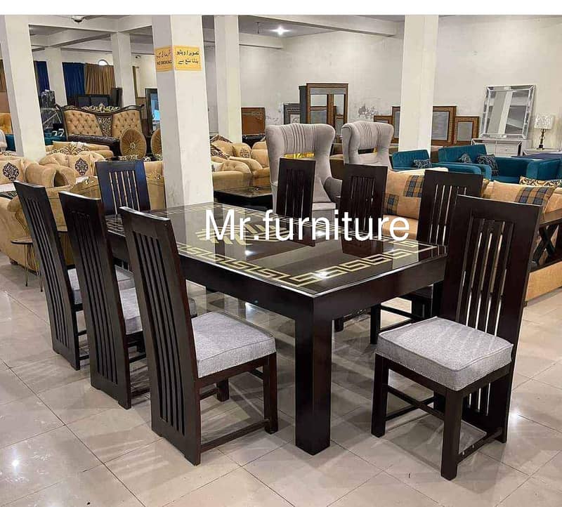 dining table/wooden chair/6 person dining/glass top shesham dining set 3