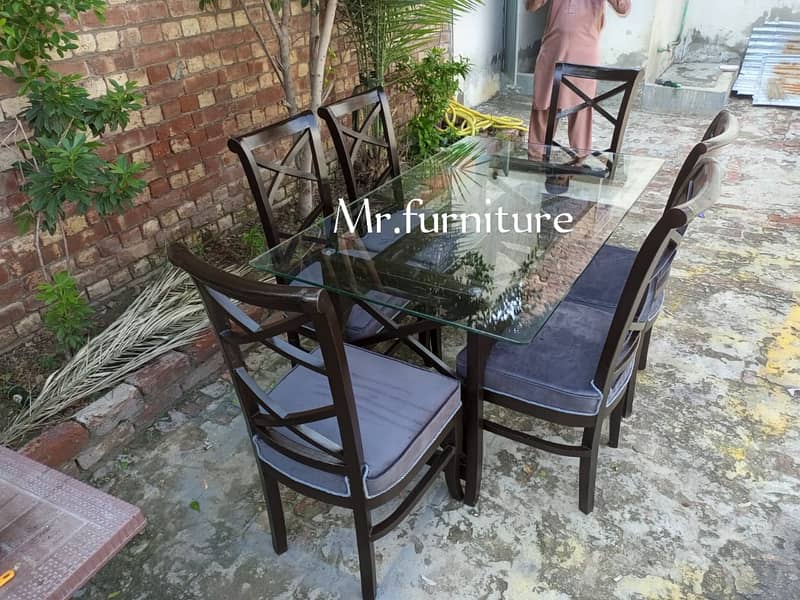 dining table/wooden chair/6 person dining/glass top shesham dining set 5
