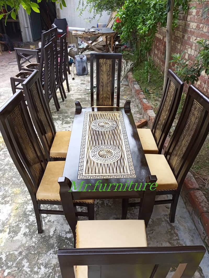 luxury dining table/shesham wood chairs/solid center table in lahore 6