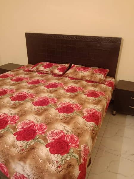 Double Bed with Mattress and side tables contact number 03335343427 1