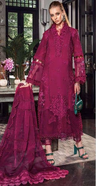 Maria B heavy embroidered chicken Kari cotton and orgenza suit 1