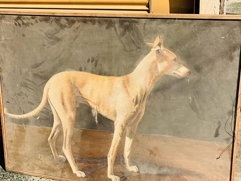 vintage antique orignal dog painting artist EQBAL MEHDI 0