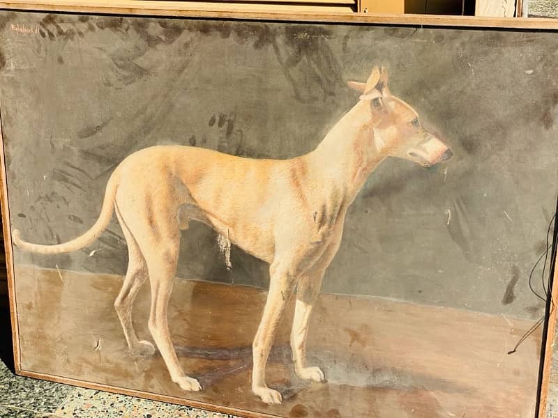 vintage antique orignal dog painting artist EQBAL MEHDI 1