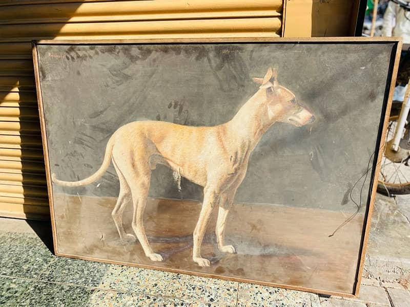vintage antique orignal dog painting artist EQBAL MEHDI 3