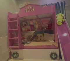 Bunk beds for kids with slide pink colour (3 beds) 0