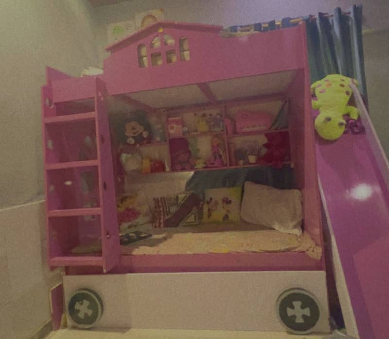 Bunk beds for kids with slide pink colour (3 beds) 0