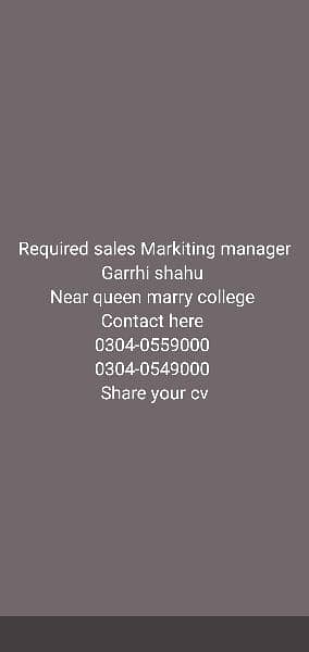 sales marketing assistant + clinical assistant Required in ghari shahu 0