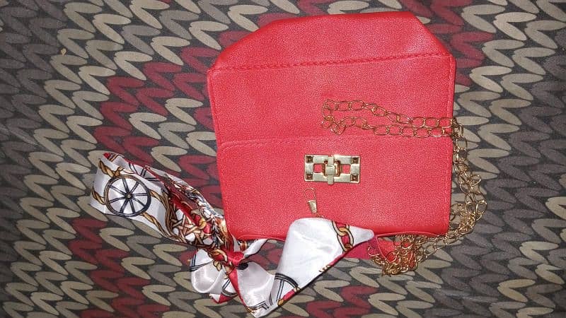 New Imported bags red in colour with multidesign ribbon and gold chain 2