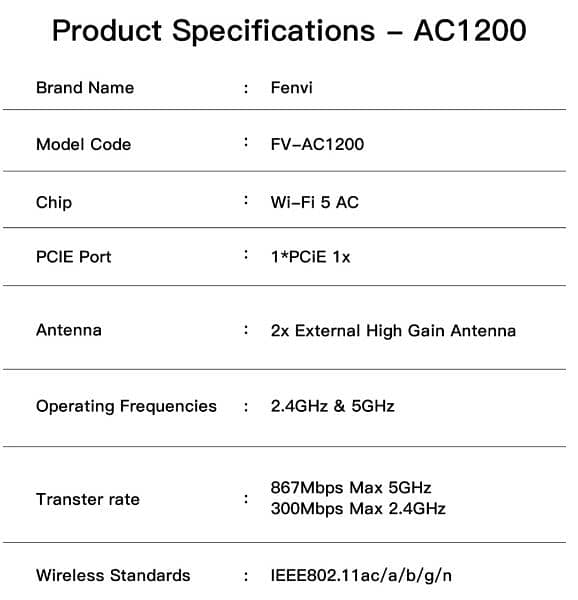 WiFi 5 AC1200 Dual Band 2.4G/5GHz PCI-E Bluetooth 4.0 Network Card 5