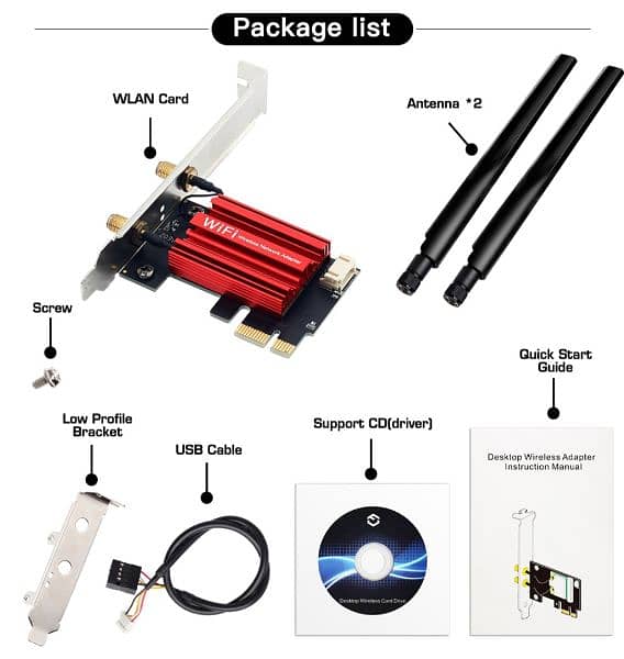 WiFi 5 AC1200 Dual Band 2.4G/5GHz PCI-E Bluetooth 4.0 Network Card 6