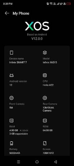 Infinix Smart 7  4GB Ram 64GB Rom (black)