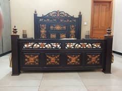 Wooden bed with 2 side tables and dressing table. 0