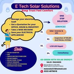 E TECH SOLAR SOLUTIONS

solar system, panel, inverter,  03334079818