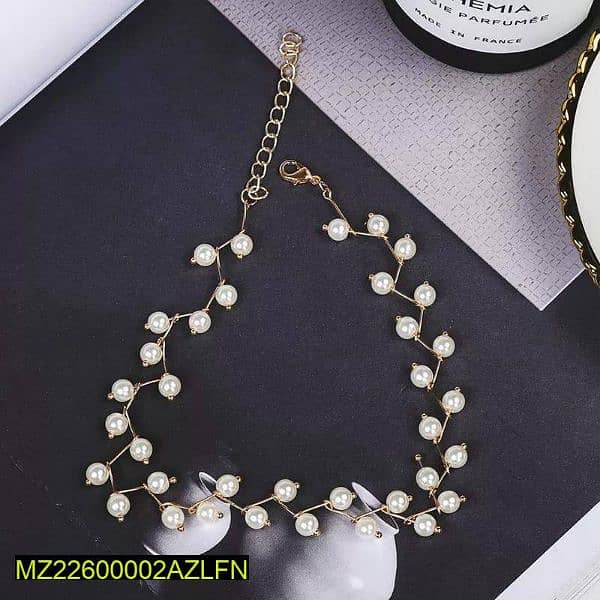 1 pc Alloy Gold plated pearl stone choker 2