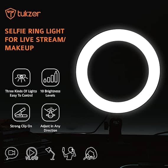 8-Inch LED USB Selfie Ring Light with Clamp Mount, 3 Light Modes A197 2