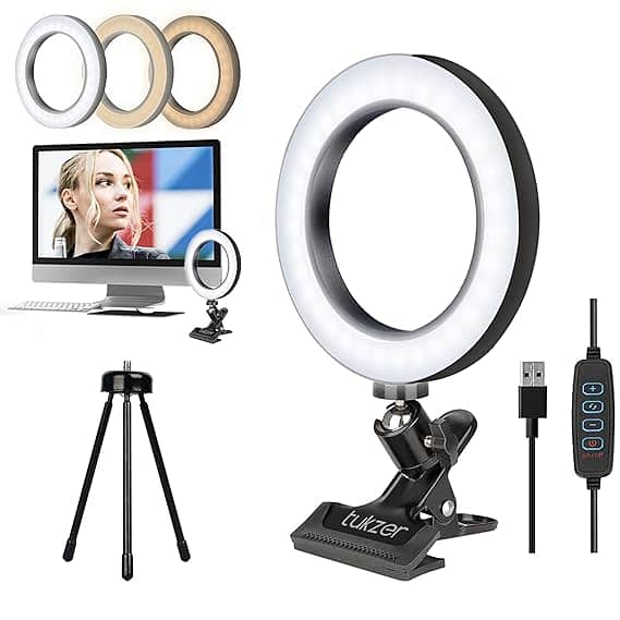 8-Inch LED USB Selfie Ring Light with Clamp Mount, 3 Light Modes A197 3