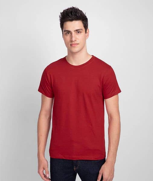 1 Pc Men's Stitched Round Neck T-Shirt, Red 2