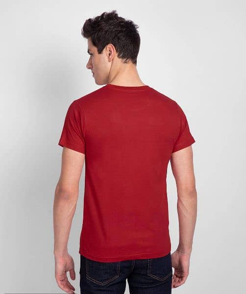 1 Pc Men's Stitched Round Neck T-Shirt, Red 3