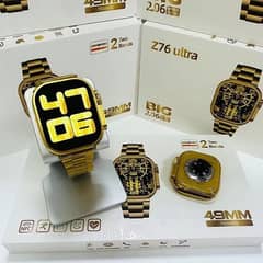 Golden Smart Watch | Z76 Ultra | Big Display | Golden Metal Strap