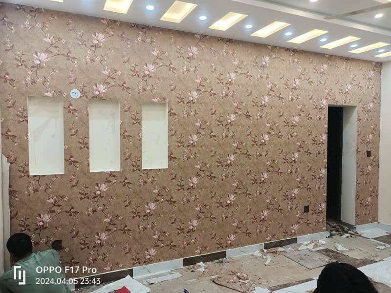 wallpaper/pvc panel,woden & vinyl flor/led rack/ceiling,blind/gras/flx 1