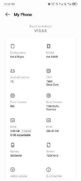 Itel a70 Ram 4+8 Rom 256  10 month warranty left 10 by 10 condition 7