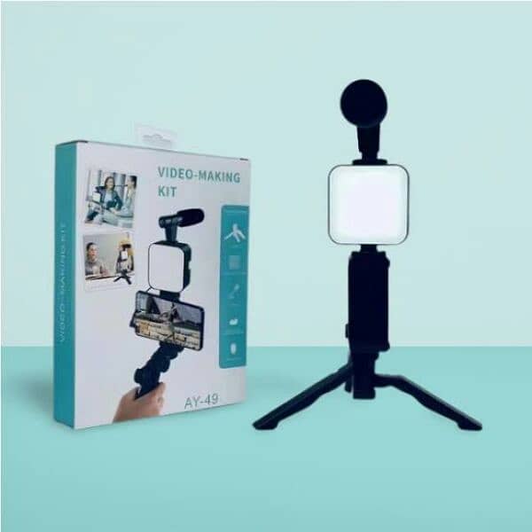 AY-49 Video Vlogger Kits Microphone LED Fill Light Mini Tripod 3
