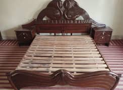 shesham king size bed with side table