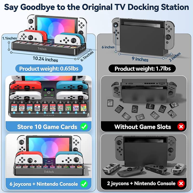 Tokluck Switch TV Docking Station with Joy Con Charger 10 Card Slot 3