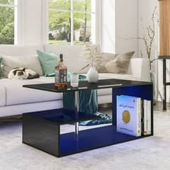 Hommpa High Gloss Coffee Table with Open Shelf  Black Center
