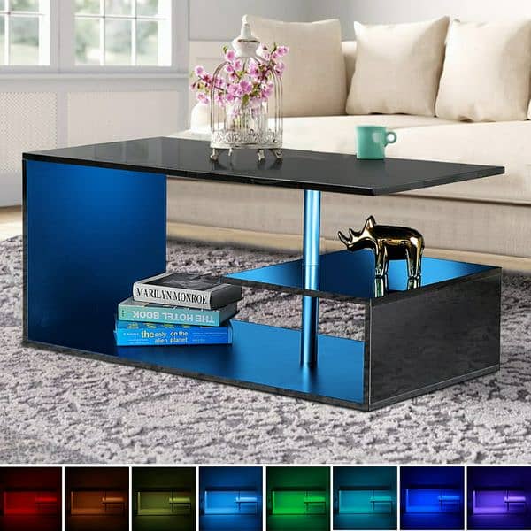 Hommpa High Gloss Coffee Table with Open Shelf  Black Center 2