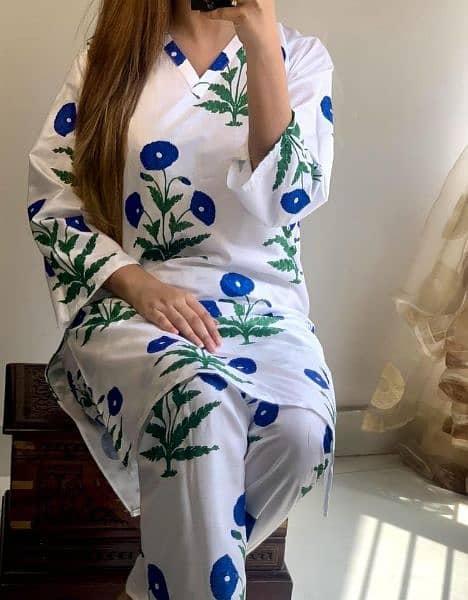 2 Pcs Women's Stitched Linen Printed Shirt And Trouser 4