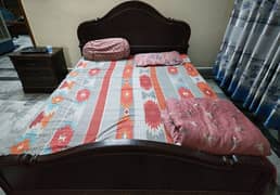 Double bed strong wood | with mattress and one side table